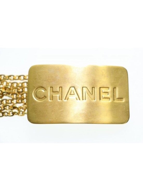 Chanel Logo Plate Chain Belt Vintage Gold Aa